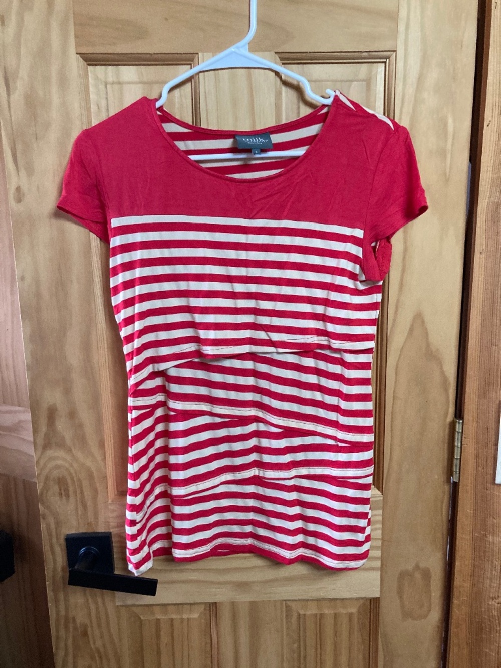 Milk Nursingwear Top EUC Small Red Stripe Short Sleeve Nursing Blouse Kids Baby